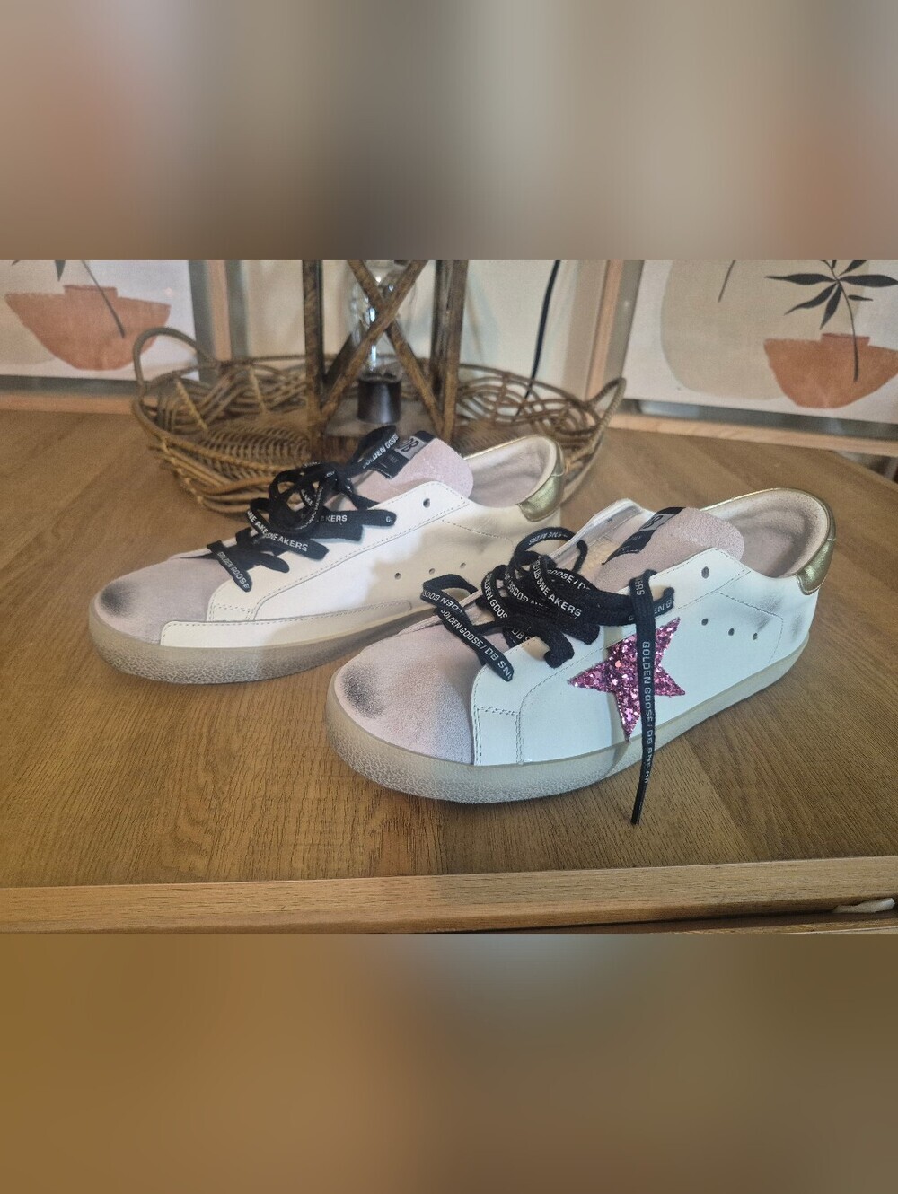 Golden Goose White Sneakers with Pink Sequin Star